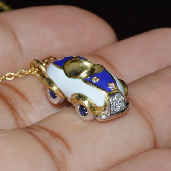 AARON BASHA NATURAL DIAMOND SAPPHIRE & ENAMEL SOLID 18K GOLD LUXURY CAR CHARM - Picture 4 of 11